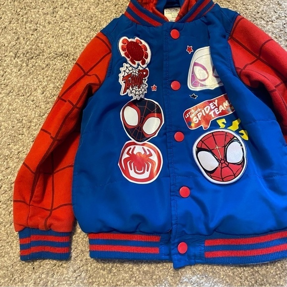 Disney Spidey and His Friends Hooded Jacket Sz 4 Hooded Snap Button Blue Red - Picture 3 of 6